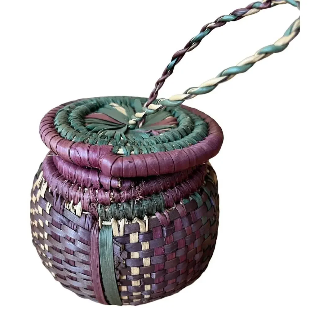 Vtg COILED Natural HAUSA HERB BOWL Basket BOHO African Tribal 3.5” Handmade